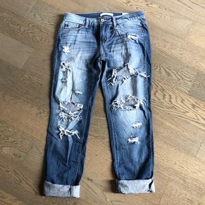 Distressed boyfriend jeans